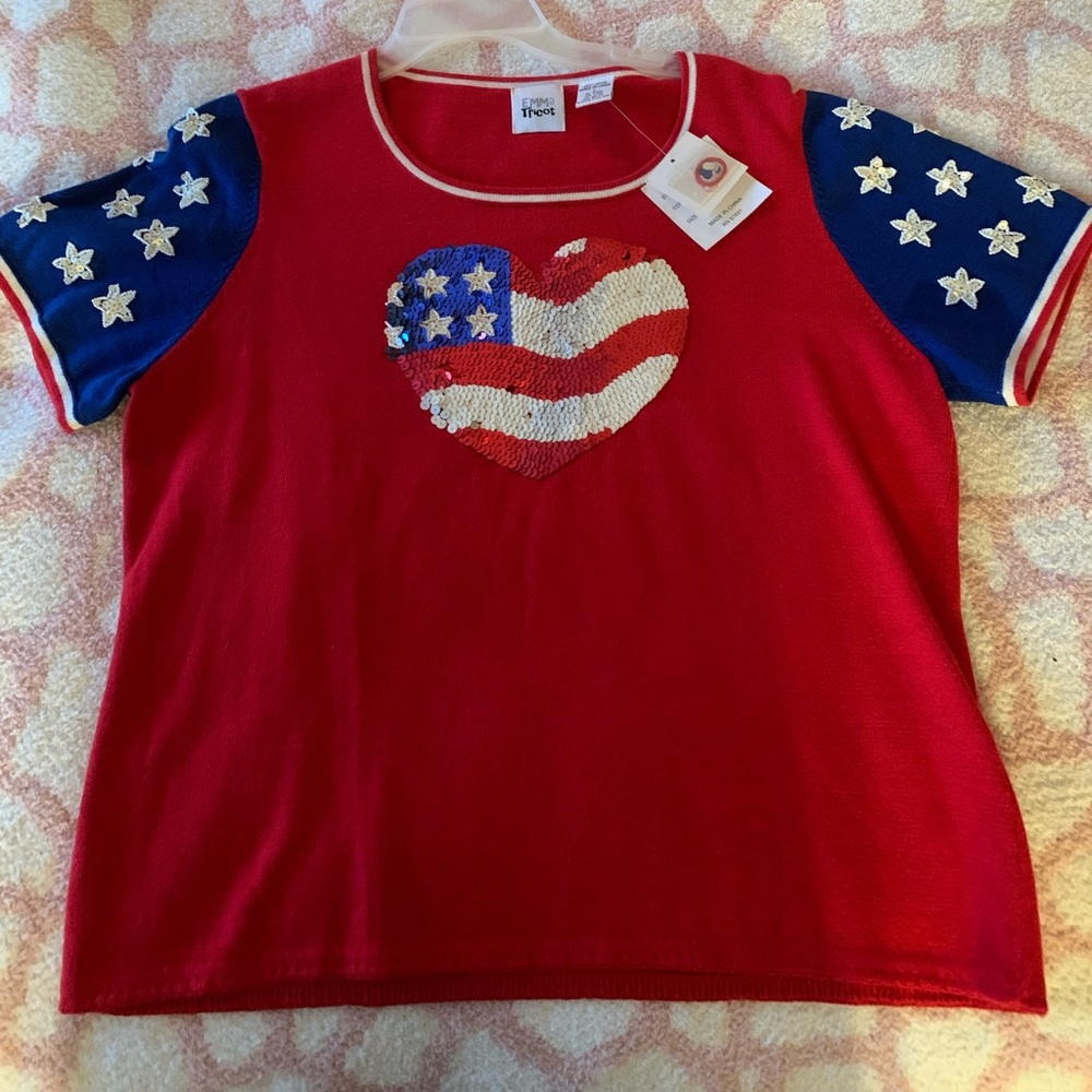 Emma Tricot embroidered sequins sweater 4th of July sweater